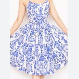 SOLD! Bernie Dexter Blue and White Spaghetti Strap Fit and Flare Midi Dress